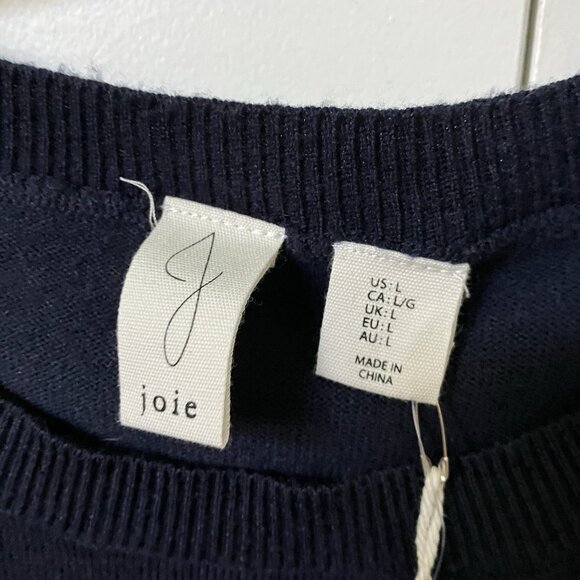 NWT Joie Cropped Sweater Womens L Knot Front Navy Blue Soft Knit Neutral - Picture 2 of 8